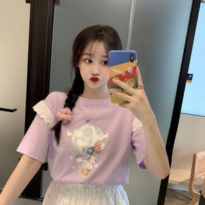 Ecobloom Mart Summer Korean Lace Stitching Shirt