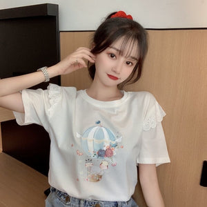 Ecobloom Mart Summer Korean Lace Stitching Shirt