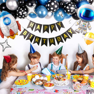 Ecobloom Mart 55Pcs Astronaut Birthday Balloons – Blue Rocket Foil Balloons for Kids Space Party Decorations