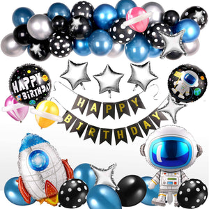 Ecobloom Mart 55Pcs Astronaut Birthday Balloons – Blue Rocket Foil Balloons for Kids Space Party Decorations