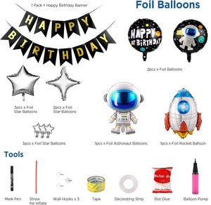 Ecobloom Mart 55Pcs Astronaut Birthday Balloons – Blue Rocket Foil Balloons for Kids Space Party Decorations